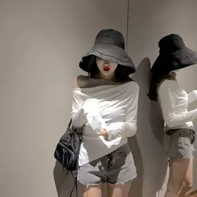 Korean version of chic care machine slim slant shoulder strapless top women spring and summer wear thin thin long sleeve T-shirt base shirt