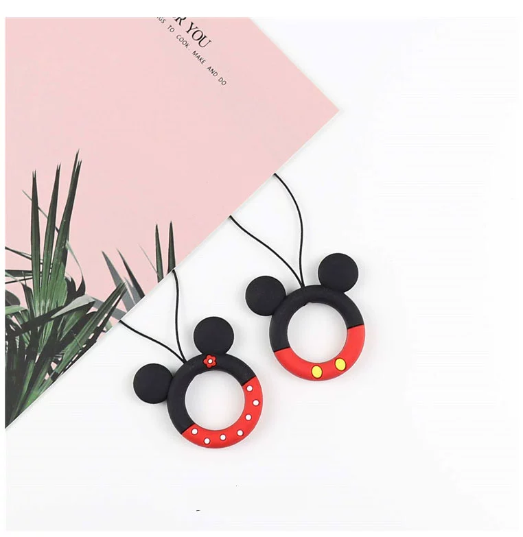 Mickey Minnie Gấu nâu Vòng dễ thương Dây buộc Dây điện thoại Silicone Chống rơi Dây buộc Phim hoạt hình ba chiều - Nhẫn