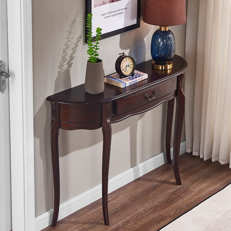 Solid Wood Entryway Cabinet, American Retro Semi-Circular Wall-Mounted Entryway Table, European-Style Entryway Table, Partition, Hallway Decorative Cabinet