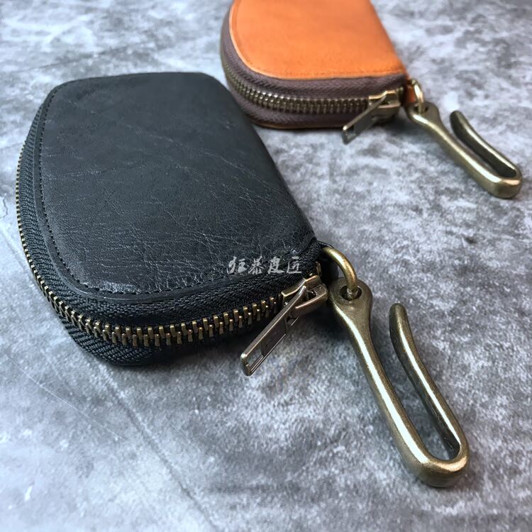 Túi xách bằng da nam khóa công suất lớn retro khóa kéo túi lưu trữ đa chức năng khóa xe túi da - Trường hợp chính ví đựng chìa khóa