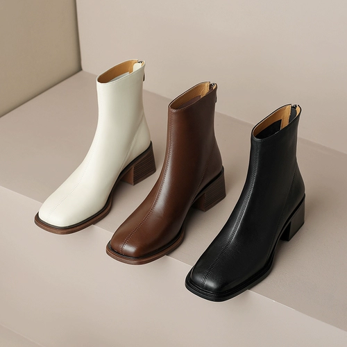 Martens, утепленные модные короткие сапоги в английском стиле, демисезонные коричневые ботинки с квадратным носком, в британском стиле, из натуральной кожи, широкий устойчивый каблук, коллекция 2022