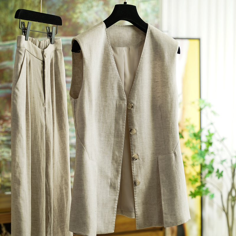 Ytm Female Executive Style~Simple yet Elegant~G**Da Summer New Linen Straight-Leg Vest Fashion Suit Pants 0725