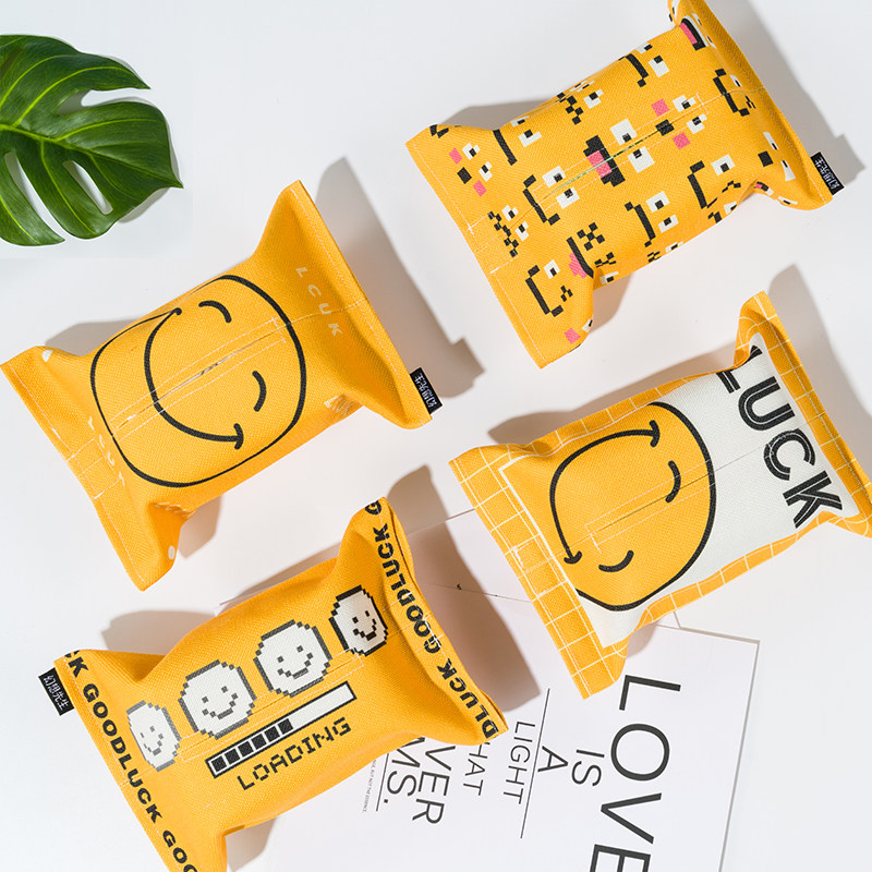 Cute cartoon expression cotton and linen cloth tissue box living room dining room tissue set car removable toilet paper bag bedroom toilet paper box