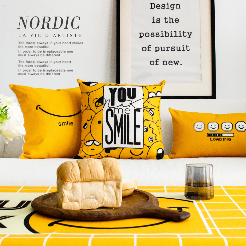 Cute cartoon expression pillow modern minimalist bedside cushion chair back car waist support soft pillow pillowcase