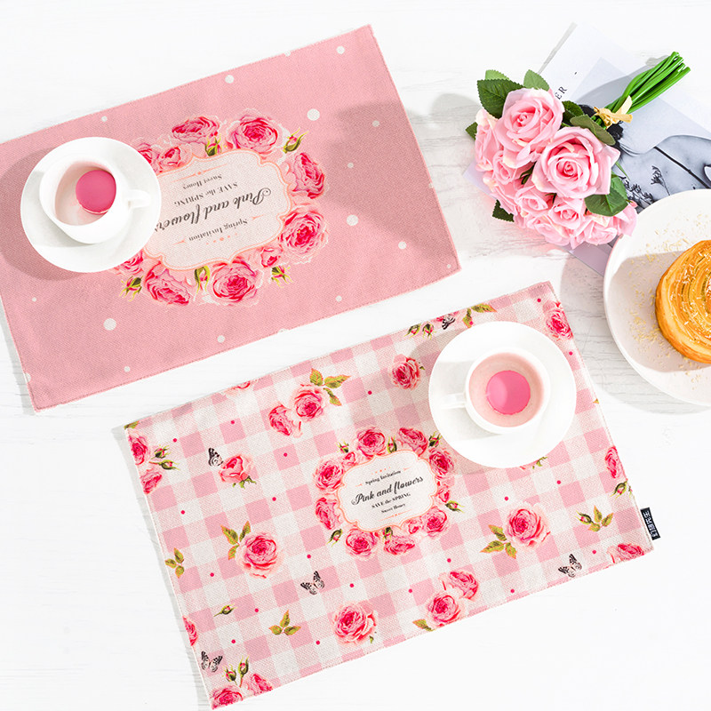 Pink flower ins western food mat fabric insulation pad thickened meal coaster table mat pad bowl plate pad thickened tea pad