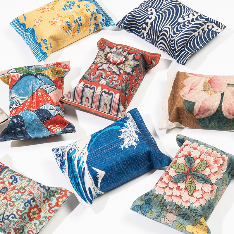 Small Cotton and Linen Tissue Box Living Room Tissue Cover Japanese Tissue Bag Removable Toilet Paper Box Chinese Removable Toilet Paper Bag Removable Toilet Paper Bag Fabric Art