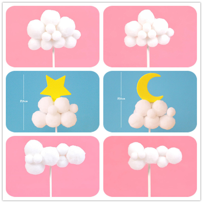 Three-Dimensional Cloud Cake Decoration Plug-In White Clouds Stars Moon Birthday Dessert Table Baking Birthday Party Supplies