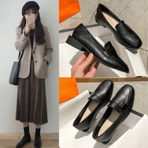 Real leather small leather shoes women Winter Inn wind small black retro plus suede beans flat bottom soft bottom working winter single shoes