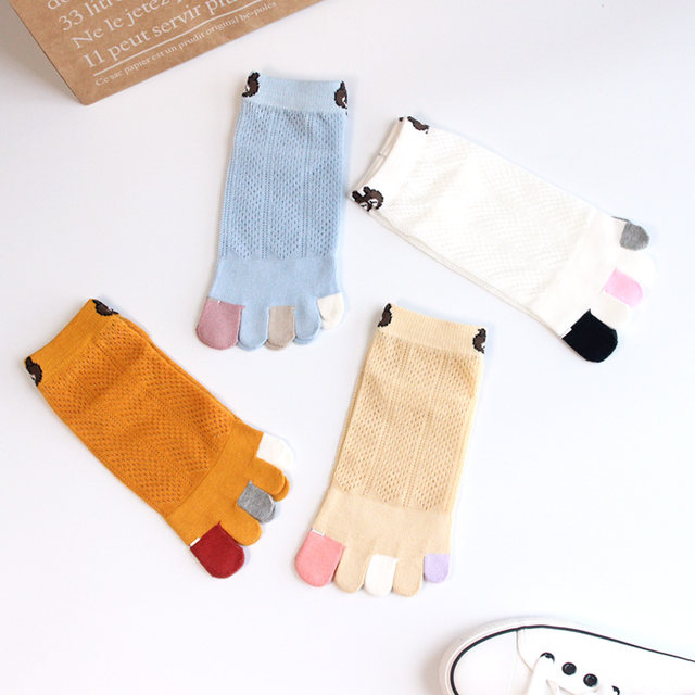 New four-season thin women's five-finger socks pure cotton hollow breathable mesh short-tube Japanese simple split-toe cotton socks absorb sweat