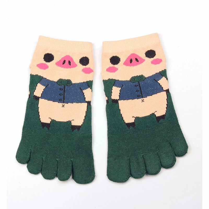 McDull pig couple vớ ống ngắn vớ năm ngón chân vớ hoạt hình dễ thương cotton tinh khiết nam và nữ vớ