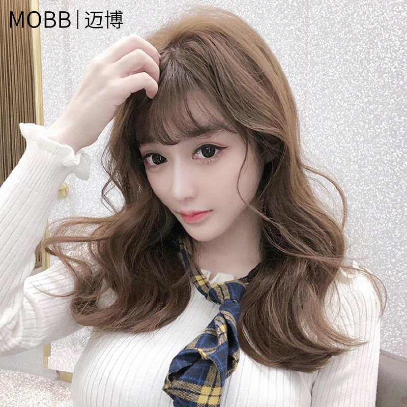 Wig women's long hair French air banghai long curly hair big wave Net Red natural real hair silk full head cover