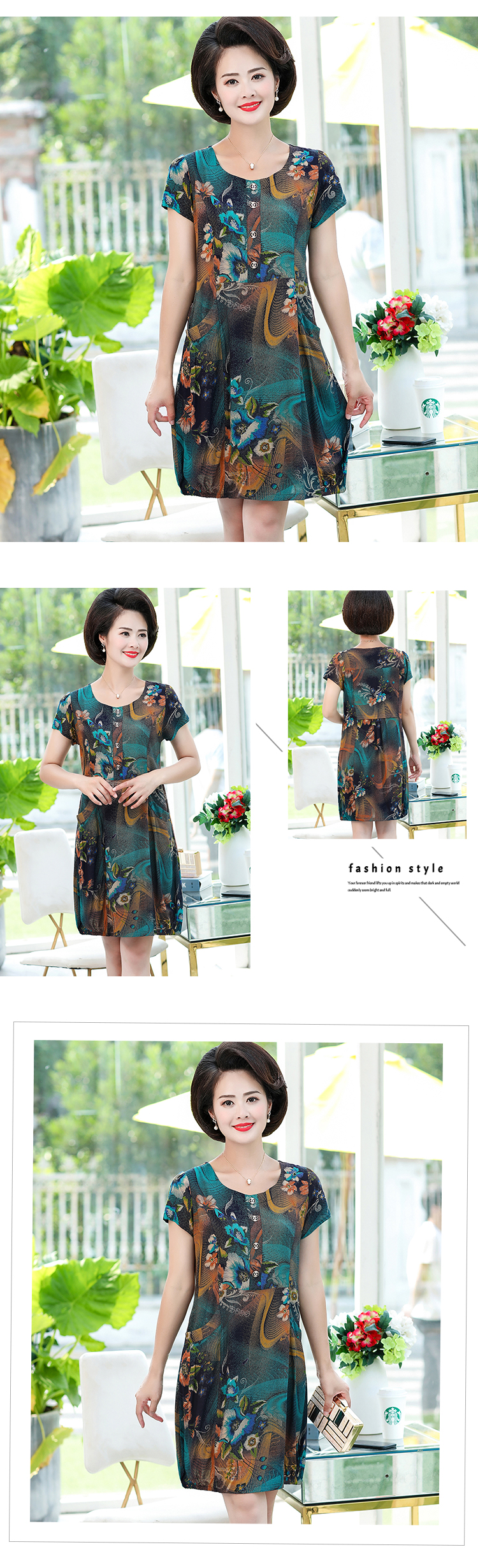 Váy lụa cotton cho phụ nữ trung niên thả lỏng eo trong phần dài của váy lụa mẹ váy hoa trung niên - Quần áo của mẹ áo kiểu người lớn tuổi