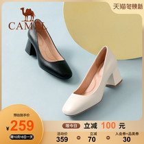 Camel womens shoes 2021 summer new leather OL commuter small leather shoes thick heel single shoes womens high heels