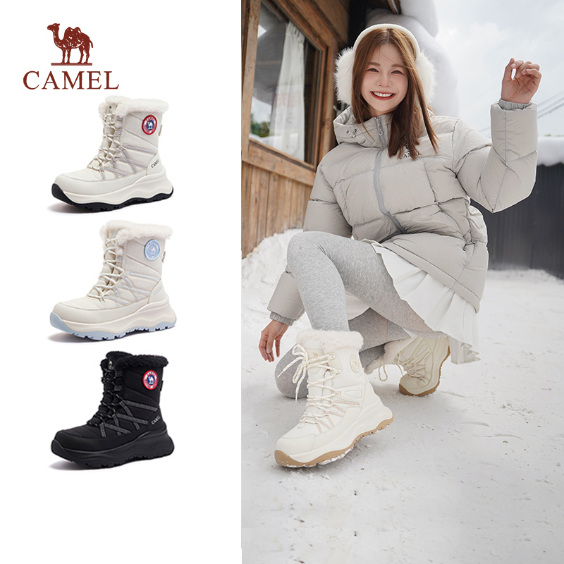 Camel Lava Snow Boots 2026 Winter Fleece-Lined Warm Waterproof Northeast Mid-Calf Cotton Shoes Thick-Soled Short Boots for Women