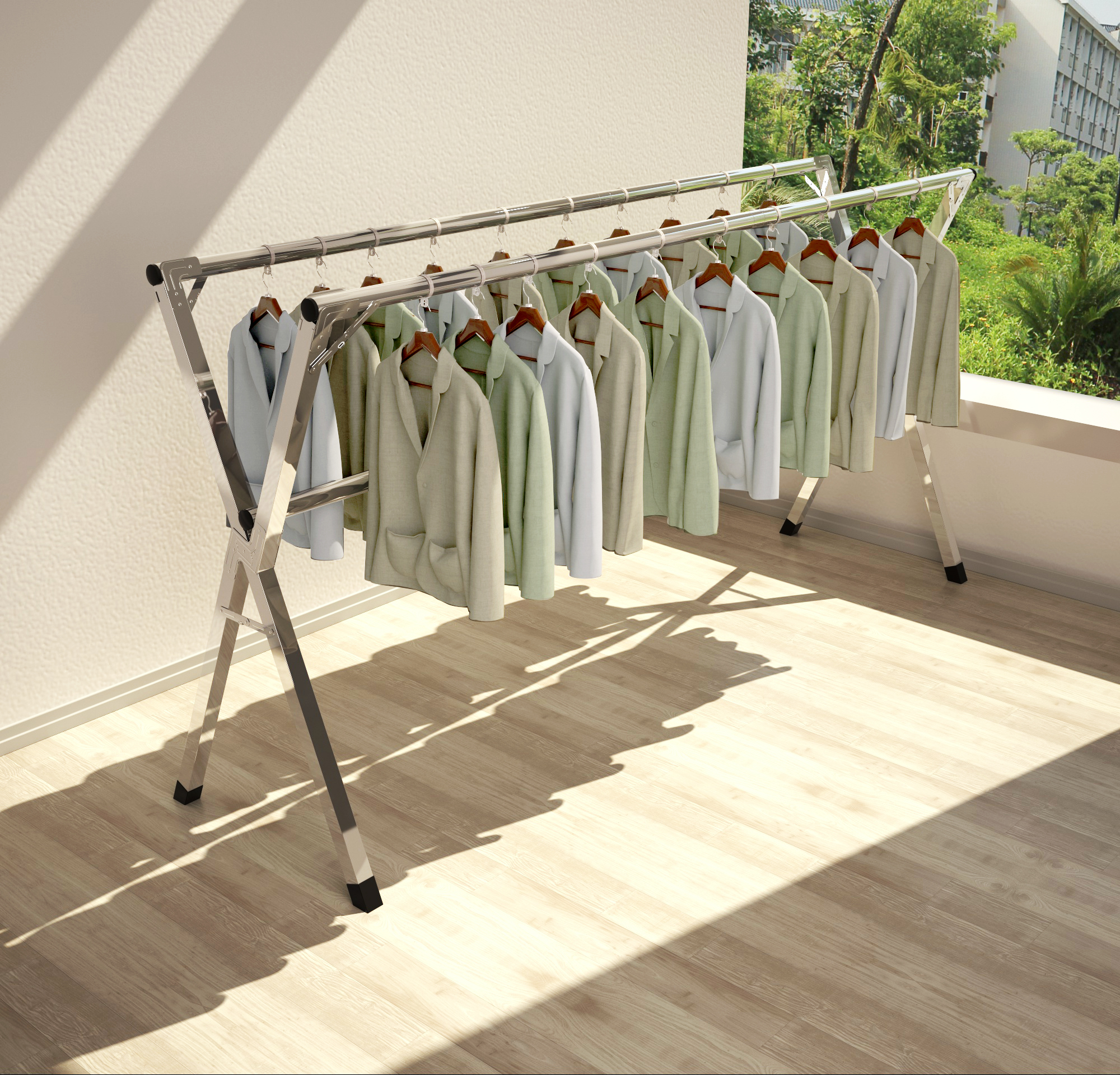 Stainless Steel Clotheshorse Ground Double-Folds Fold indoor balcony Clotheshorse Sunburn Quilt God Instrumental Home Clotheshorse