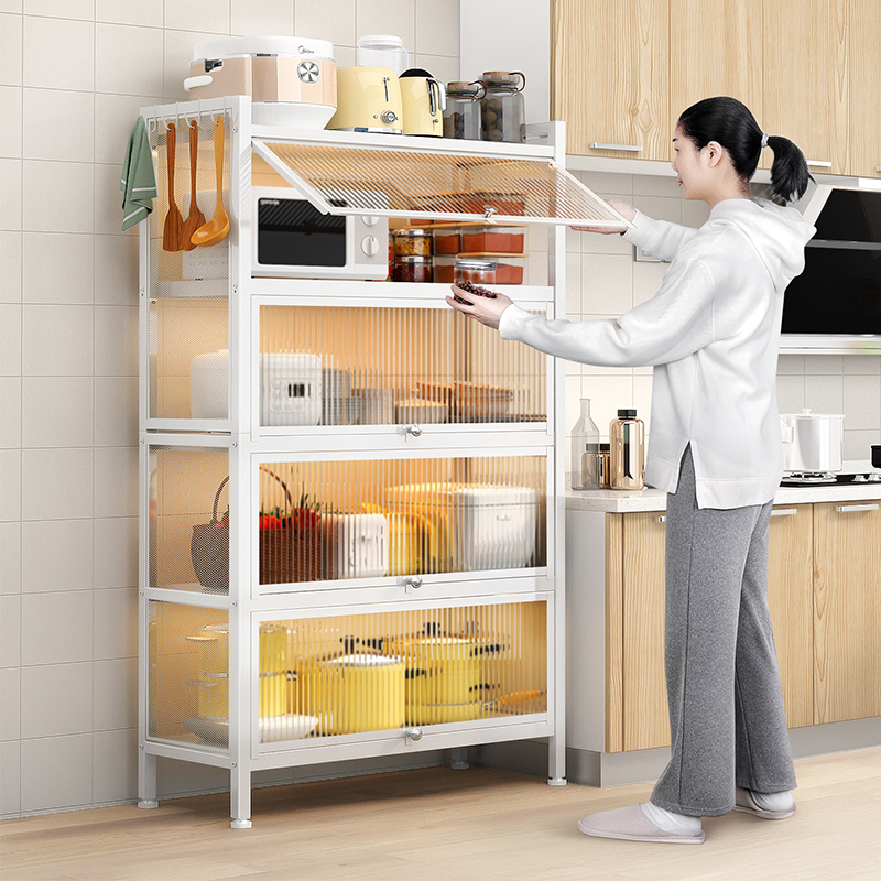 Kitchen racks floor-to-ceiling multi-layer storage cabinets with doors multi-functional overall cabinets tableware, dishes, pots and appliances electrical storage cabinets