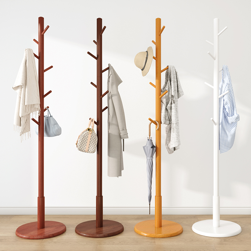 Solid Wood Cloister Hang Clothes Rack Landing Bedroom Built-in Things Living Room Home Single Lever Vertical Easy Hanging Bag Holder