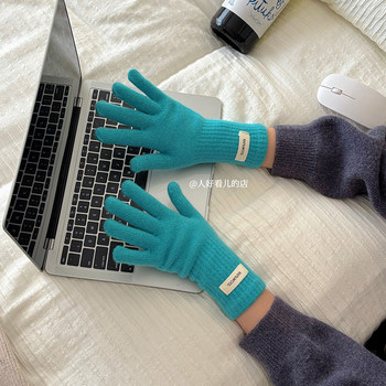Korean style ins style solid color wool long knitted gloves for women winter high-end couple new style warm and touch screen