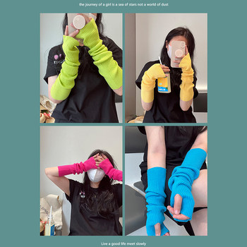 Hot girl dopamine knitted gloves women's warm solid color