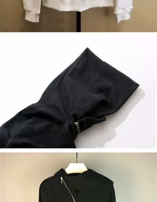 Phong cách RO áo hoodie xéo dây kéo áo len trùm đầu áo len tối màu đường phố cao đôi với nam và nữ