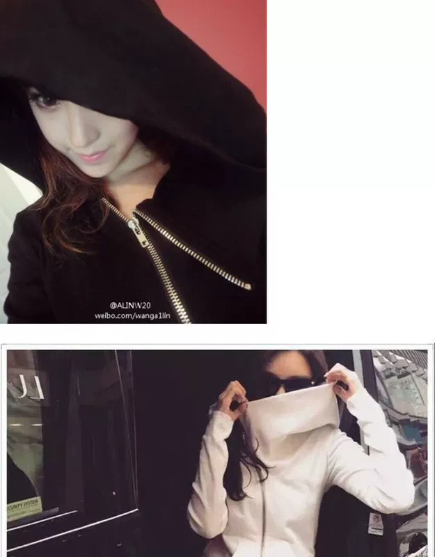 Phong cách RO áo hoodie xéo dây kéo áo len trùm đầu áo len tối màu đường phố cao đôi với nam và nữ