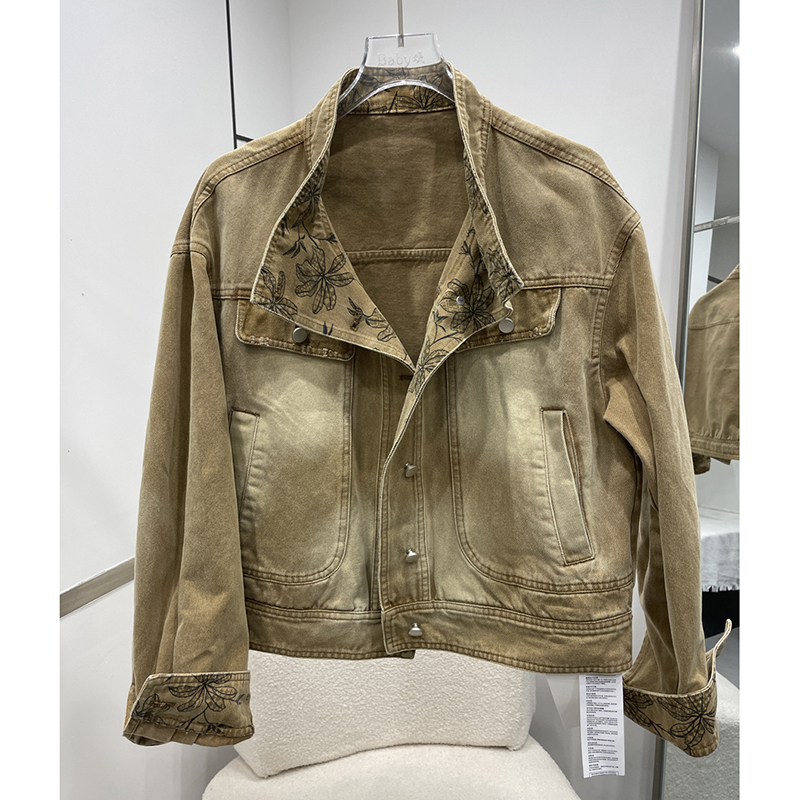 European Style 2026 Spring New Fashion Retro Jacquard Denim Short Jacket for Women, Slim Fit Versatile Jacket for Petite Figures