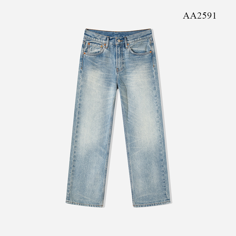 Cone American Kanglong Fabric Color Blue 14.25 oz 505 Loose Straight-Leg Distressed Workwear Men's Jeans