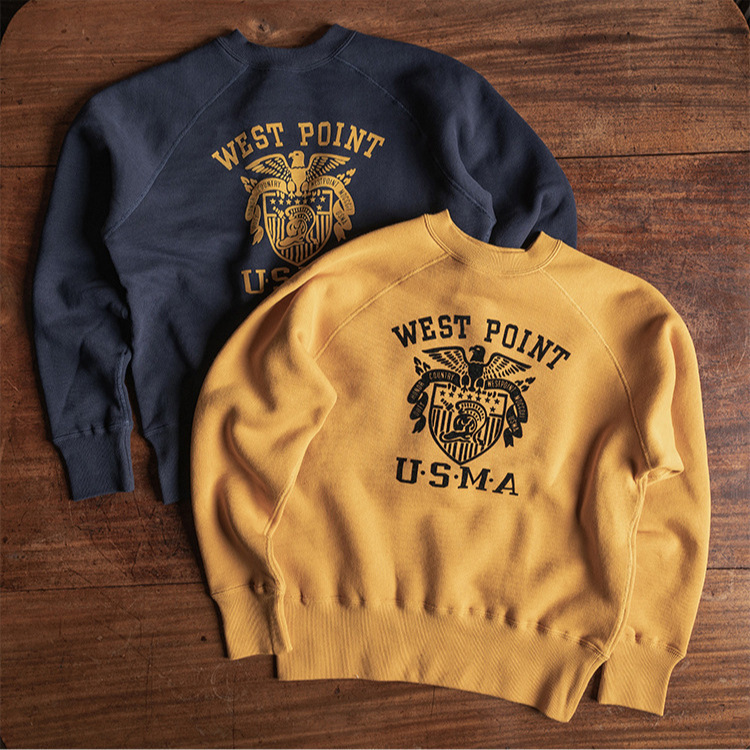 Men's Retro American Style 420g Heavyweight Pullover Sweatshirt with Raglan Sleeves, Vintage Short Sports Shirt