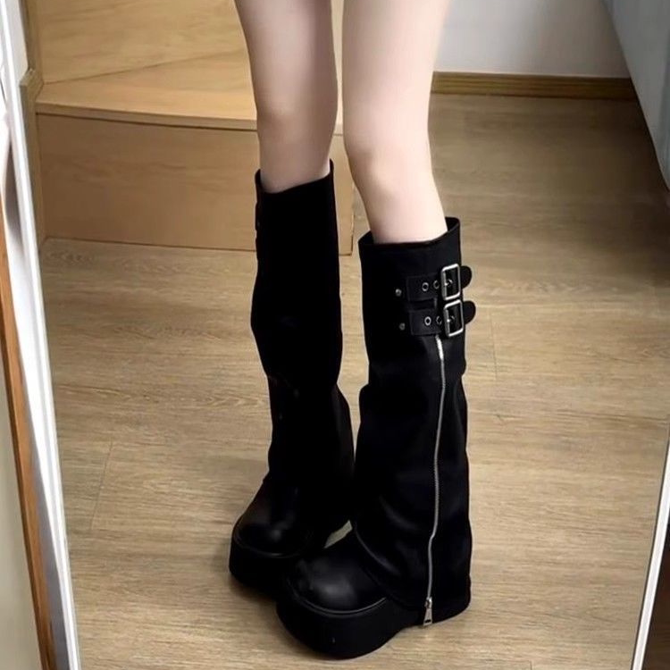 Retro Thick-Soled Height-Increasing Slimming Long Boots for Women 2025 Autumn and Winter New Fashion Versatile Platform-Soled Slip-On Fashion Boots Retro Thick-Soled Height-Increasing Slimming Long Boots for Women 2025 Autumn and Winter New Fashion Versatile Platform-Soled Slip-On Fashion Boots