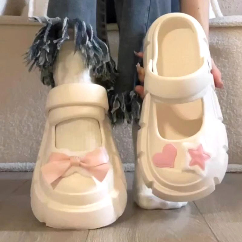 Cute Bow Mary Jane Clogs for Women 2024 New Summer Outdoor Thick-Soled Ultra-Soft Non-Slip Closed-Toe Sandals