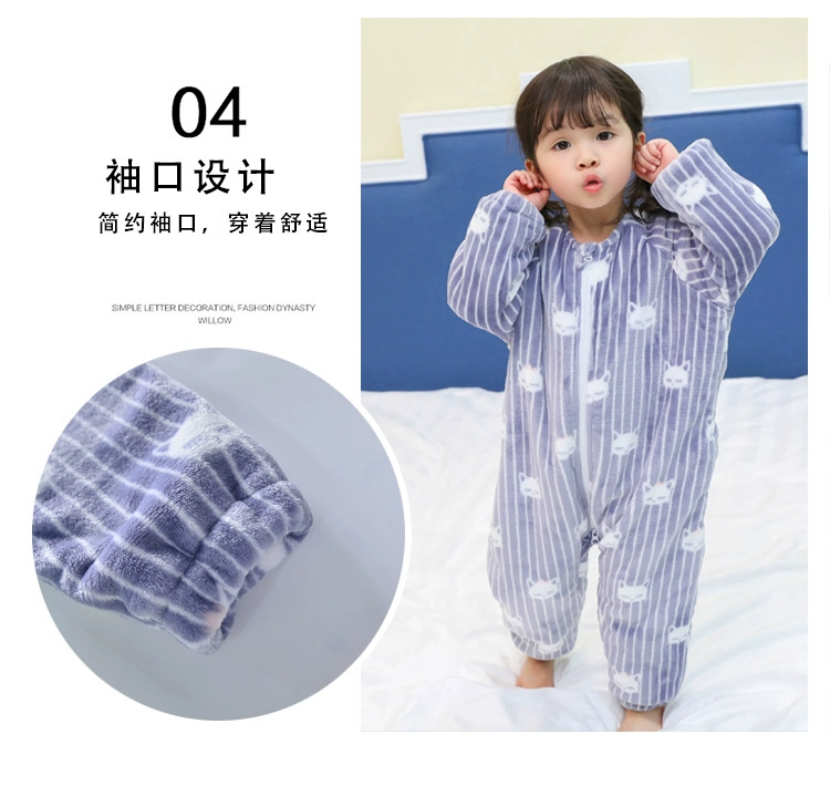 Mới mùa đông bé gái cô bé san hô lông cừu cơ thể đồ ngủ túi romper dày flannel dịch vụ nhà quần áo liền thân thu đông cho bé