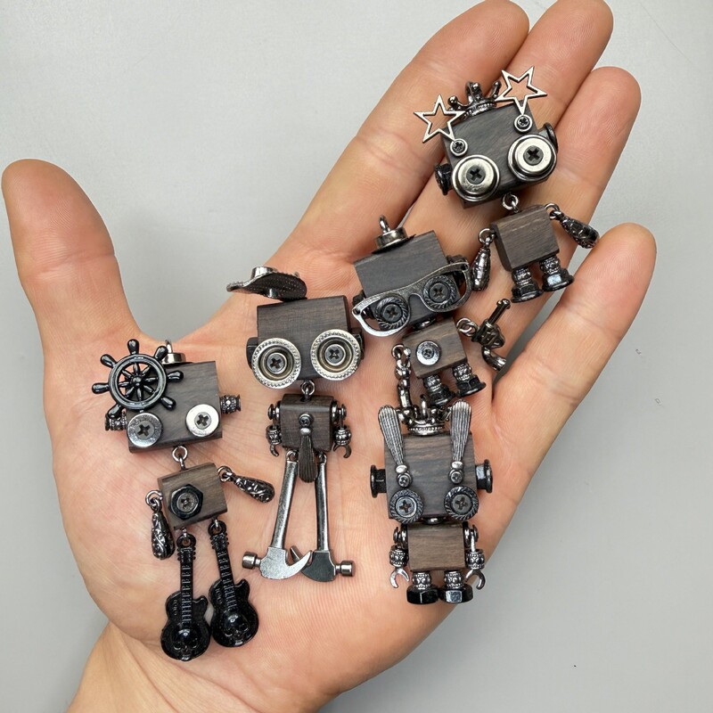 Punk Robot Dark Style Necklace Pendant Handmade Keychain Ornament Trendy Gift for Men and Women
