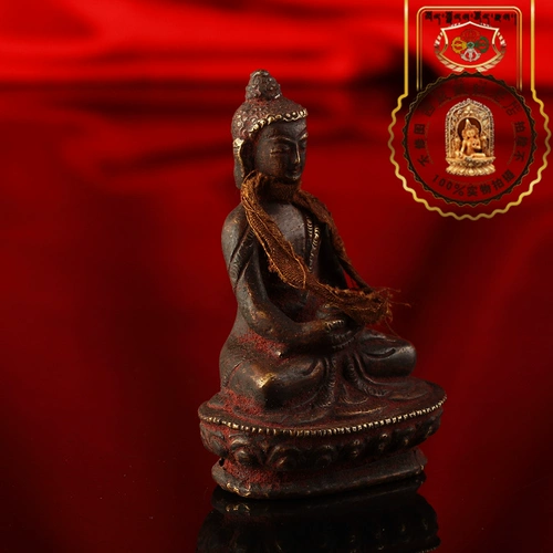 Шафрановая тибетская Будда Шакьямуни Будда Мини Бронзовая Статуя