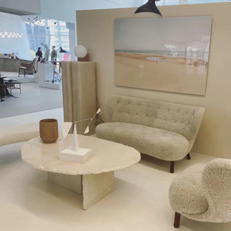 Danish minimalist designer destroys yellow travertine coffee table Nordic art model living room coffee table