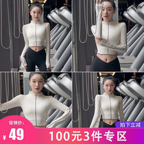 Fitness girl short net red yoga clothing quick-drying breathable training top stretch slimming tight sports long-sleeved new