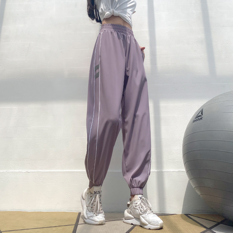 Fitness Girl Loose Sports Pants Summer Thin sheet Thin Bundle Feet Running Speed Dry Yoga Nets Red Tooling Long Pants New