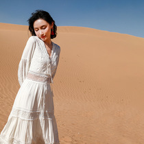 2022 Temperament Style Vintage Vintage V Collar Bubble Princess Dress Touristic High Waisted White Dress Woman Summer Fairy