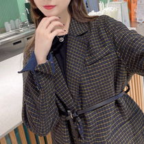 2021 autumn and winter new double-sided cashmere coat womens lattice small suit wool woolen coat slim coat