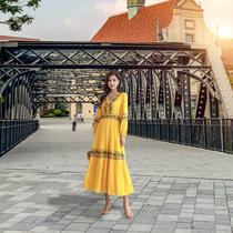 2022 Spring Summer Yellow Democratic Wind Fairy Dress Ancient City Photo Collection Waist Display Slim Retro Tourist Resort Dress long dress