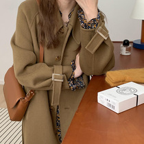 2021 autumn and winter new double-sided cashmere coat womens long black double-sided suede jacket loose slim coat