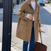 2021 Winter new camel cloak double-sided cashmere coat womens long Hepburn wind small man wool jacket