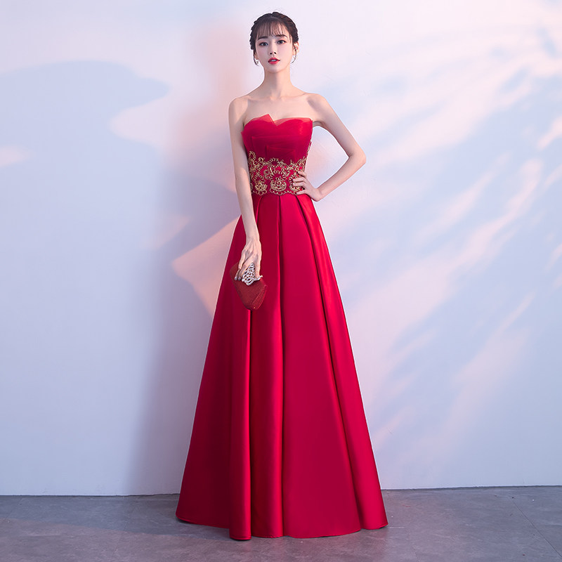 Toast dress bride 2022 new wedding long version tube top red dress female engagement show thin banquet can be worn at ordinary times
