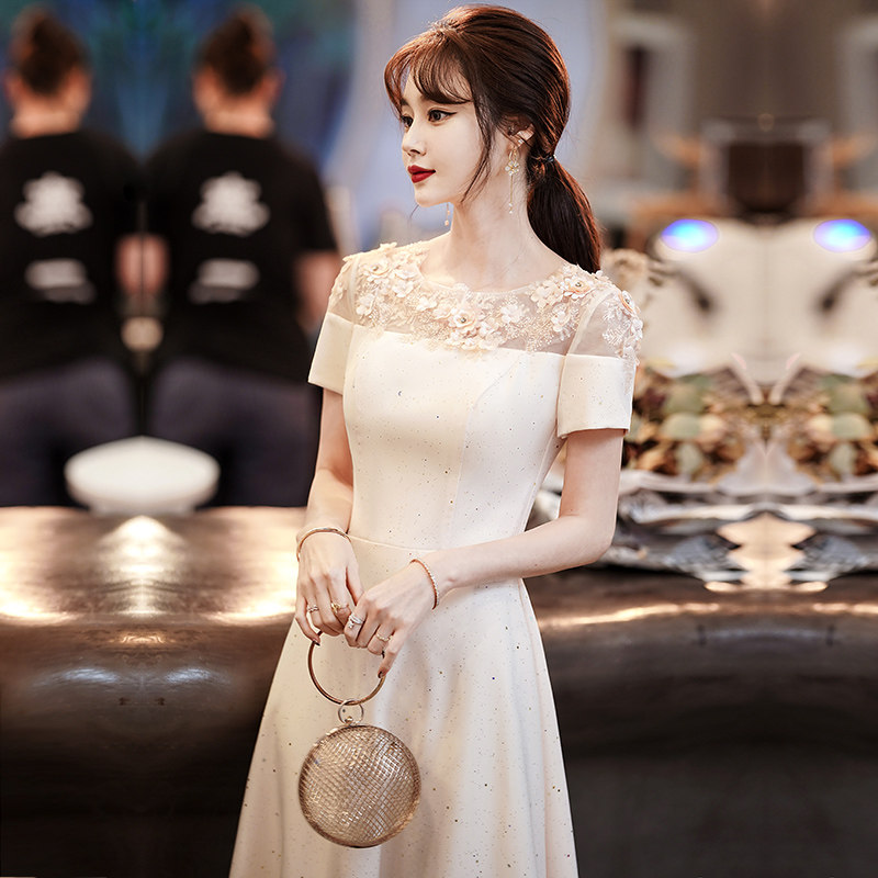 High-end evening dress female 2022 new banquet temperament light luxury niche champagne color fairy bridesmaid princess dress