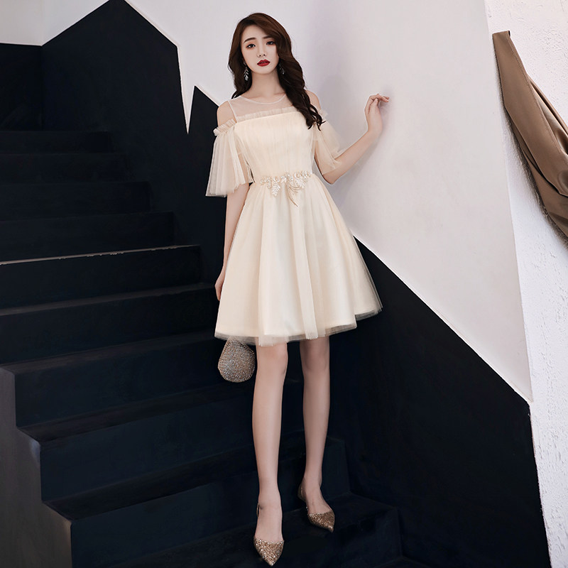 Small evening dress female banquet temperament bridesmaid dress light luxury niche high-end fairy host dress short