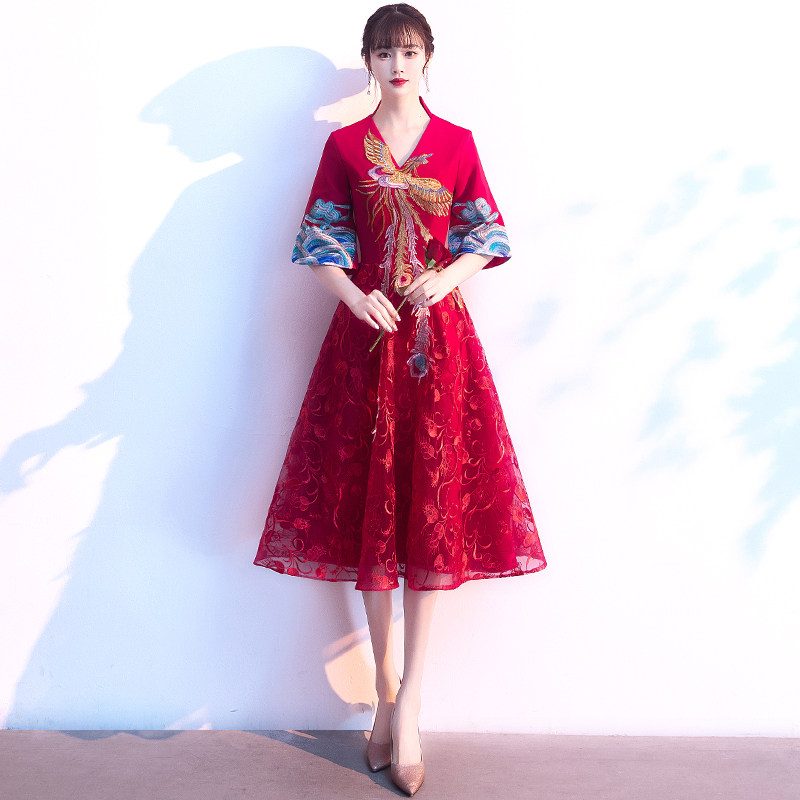 High-end toast clothing 2022 new style can usually wear mid-length version of Xiuhe bride wedding evening dress female small