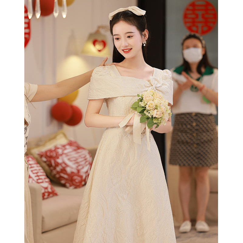 Evening Dress, White French Style, for Marriage Registration, High-End, Light Luxury, Niche, Coming-Of-Age Ceremony, Graduation Dress, Banquet, Feminine Elegance