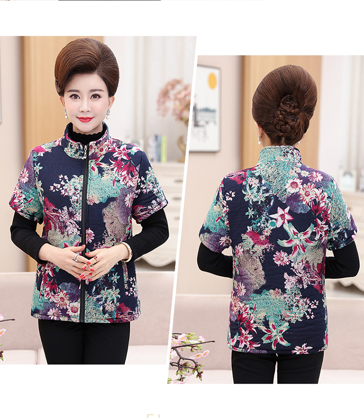 Phụ nữ trung niên mùa thu áo vest cotton mẹ tải nửa tay áo vest vai bà ngoại áo khoác vest ngắn tay váy cho người trung tuổi