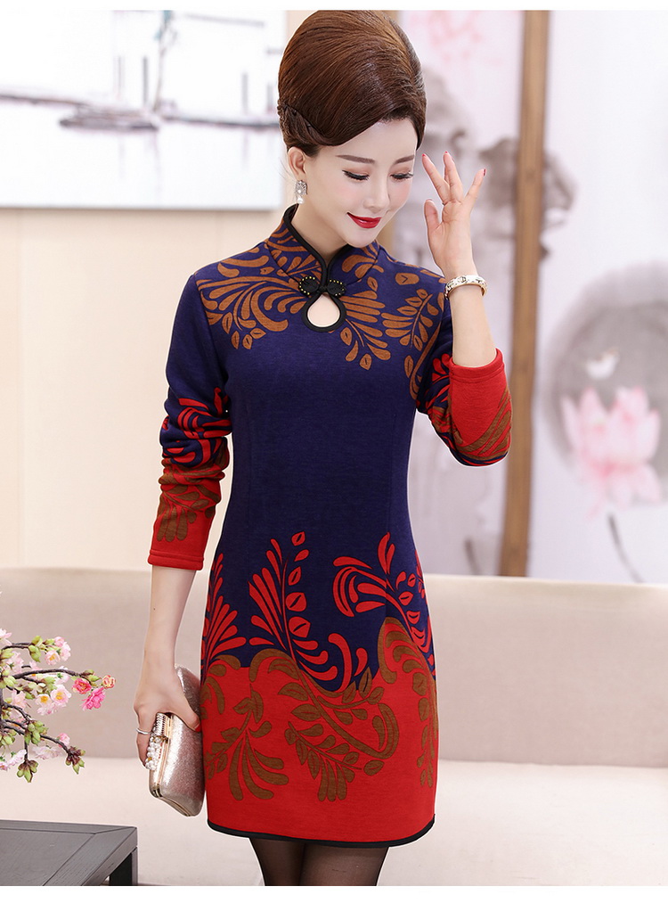 Áo sơ mi dài tay mùa xuân và mùa thu của phụ nữ trung niên ở giữa của mẹ trung niên tải váy mùa thu sườn xám váy đẹp tuổi trung niên