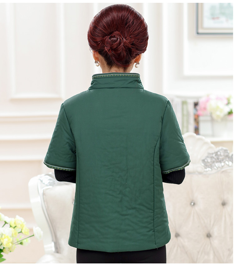 Áo khoác lông mùa thu và mùa đông cho phụ nữ trung niên và áo khoác mẹ tải một nửa tay áo vest vai bà tải cotton ngắn tay dày áo sơ mi nữ trung niên