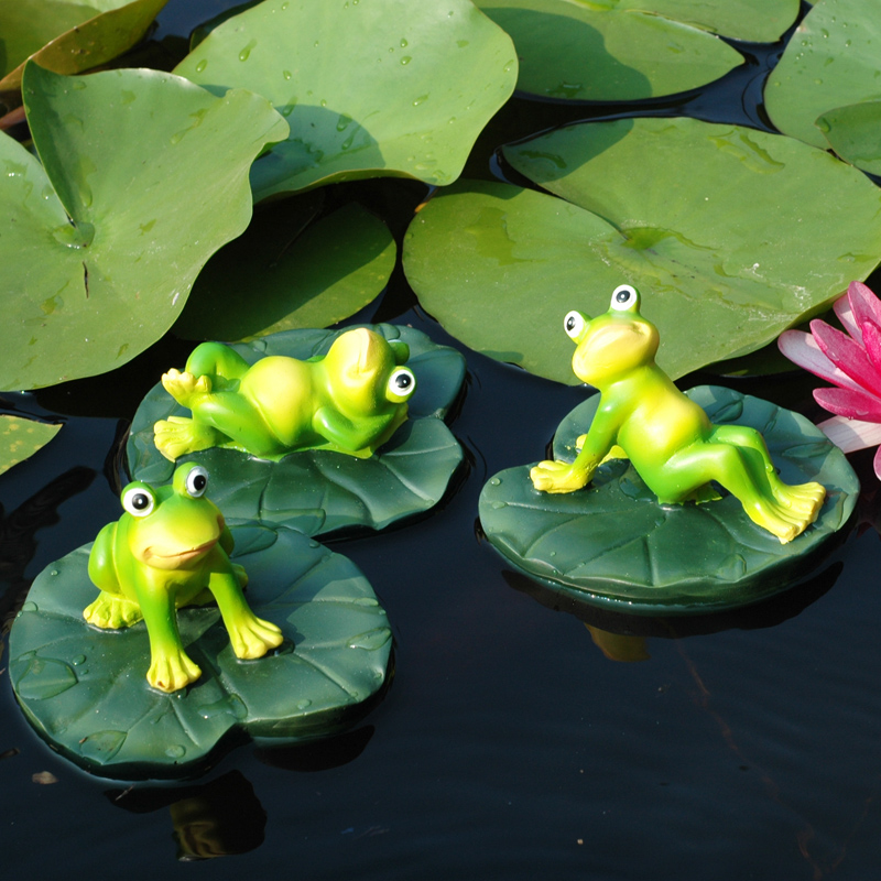 Simulation frog fish tank decorative ornaments Home garden pond water surface landscaping Floating animal resin sculpture lotus